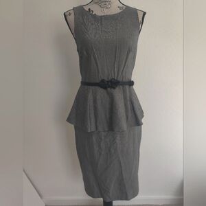 Eva Franco Silk-Wool Blend Gray peplum midi Dress Business Casual Office Work_4